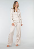 Champagnekleurige Satijnlook Wrap Blazer met Strik