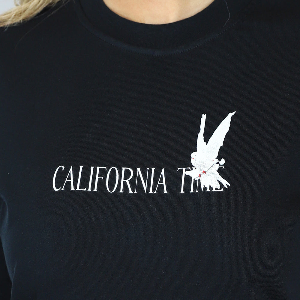 Zwart Oversized T-Shirt met Duif Print
