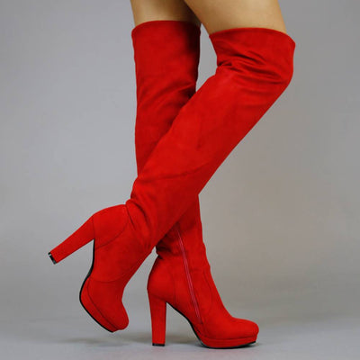 Suède-Look Overknee Laarzen met Hak Rood
