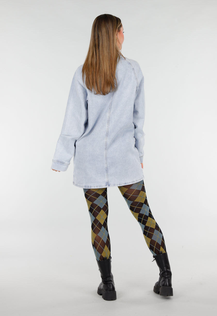 Blauw Gele Panty met Argyle Print