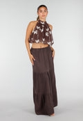 Bruine Halter Top met Witte Bloemenprint