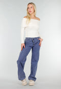 Ecru Off Shoulder Top met Lange Mouw