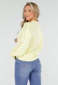 Gele Grofgebreide Oversized Trui met Ronde Hals