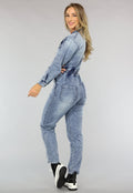 Denim Jumpsuit met Pofmouwen
