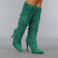 Groene Geplooide Laars met Stiletto Hak