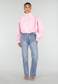 Roze Kort Jasje met Pofmouwen en Knoopsluiting