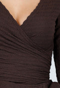 Bruine Wikkel Top met Lange Mouwen en Stretch
