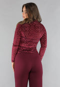 See Through Burgundy Top met Velvet Print