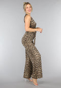 Aansluitende Stretch Panterprint Jumpsuit met Ceintuur