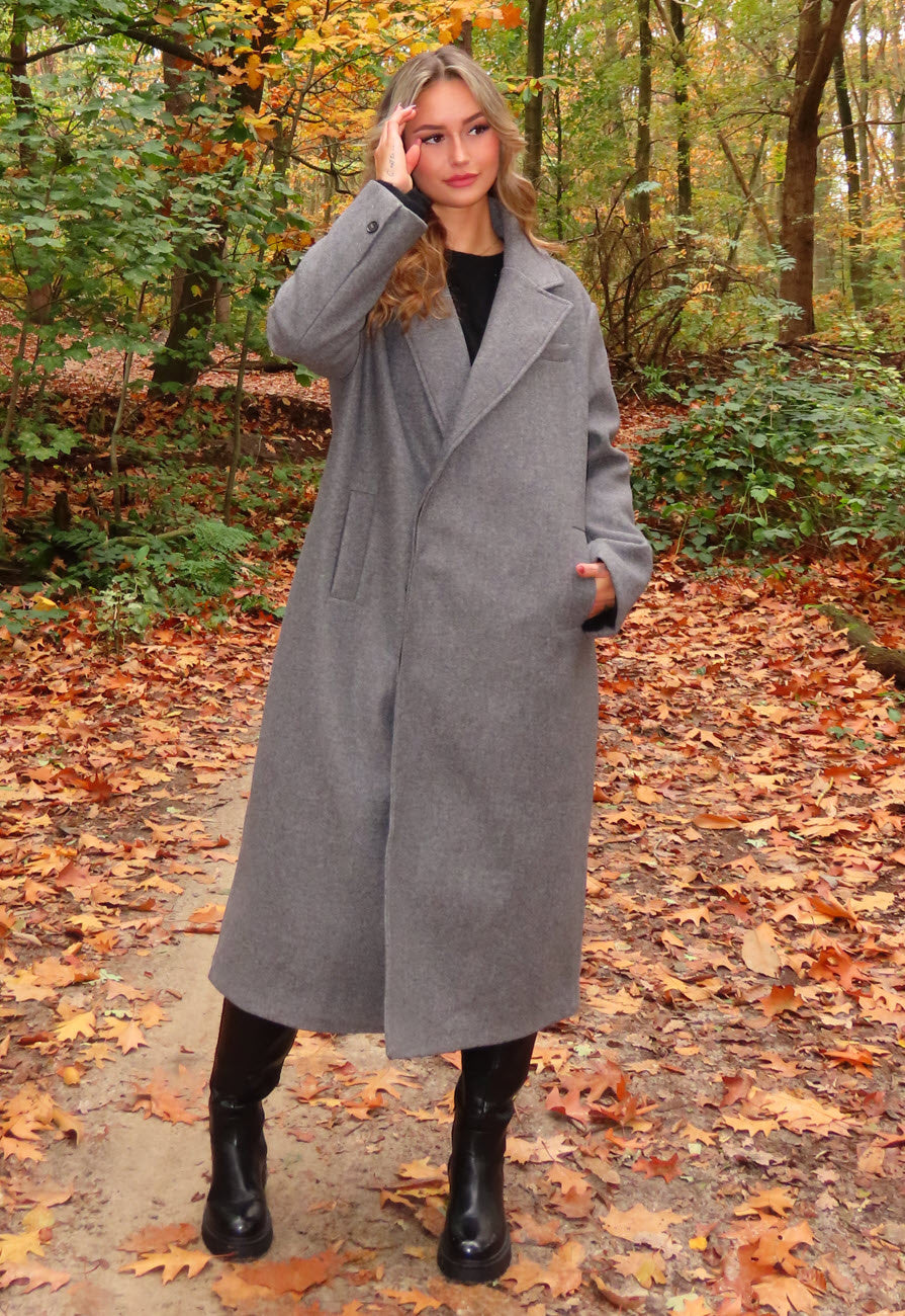 Lange Grijze Trenchcoat