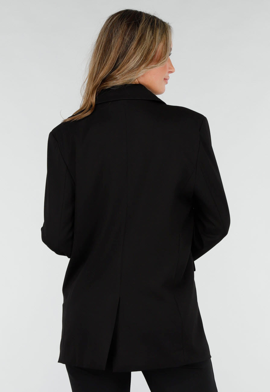 Zwarte Oversized Stretch Blazer met Schoudervullingen