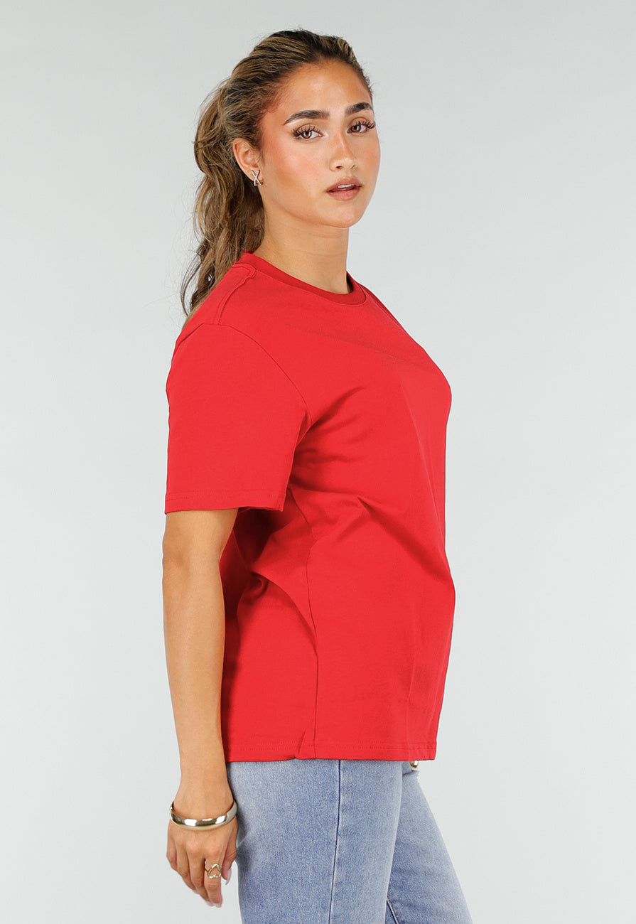Rood Basic T-Shirt met Ronde Hals en Korte Mouwen