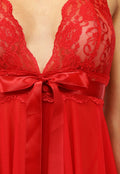 Rode Mesh Halter Slipdress met Kant
