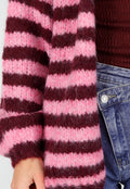 Gestreept Roze en Bordeaux Wollen Vest met Lange Mouwen