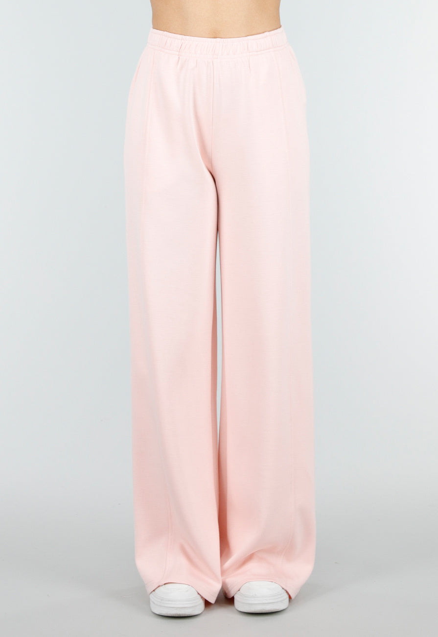 Lichtroze Wide Leg Joggingbroek met Elastische Taille en Stretch