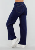 Donkerblauwe Wide Leg Jeans met Hoge Taille en Stretch