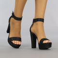 Zwarte Glitter Plateau Sandaletten met Open Teen