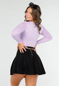 Lila Stretch Top met Vierkante Hals en Lange Mouwen