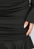 Zwarte Geplooide Stretch Jurk met Ruches