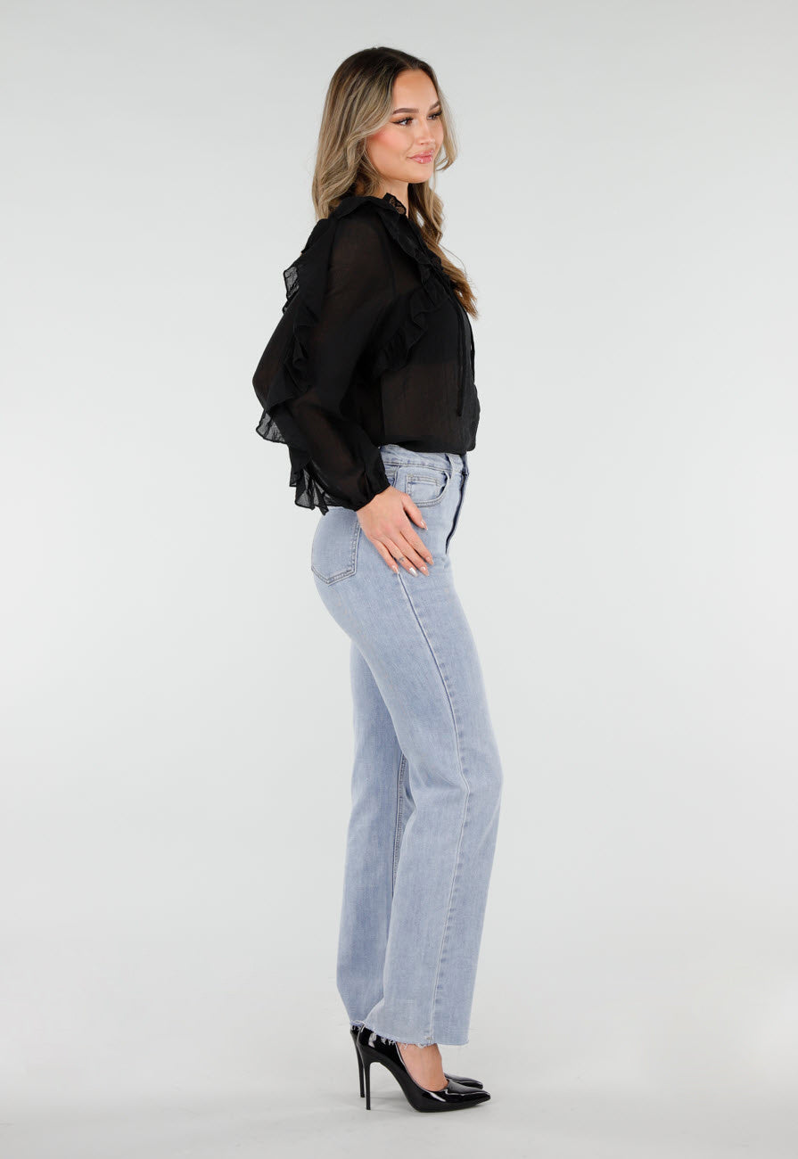 Zwarte Chiffon Blouse met Ruches