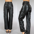 Zwarte Straight leg Lederlook Cargo