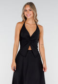 Zwarte Maxi Set met V-Hals en Stretch