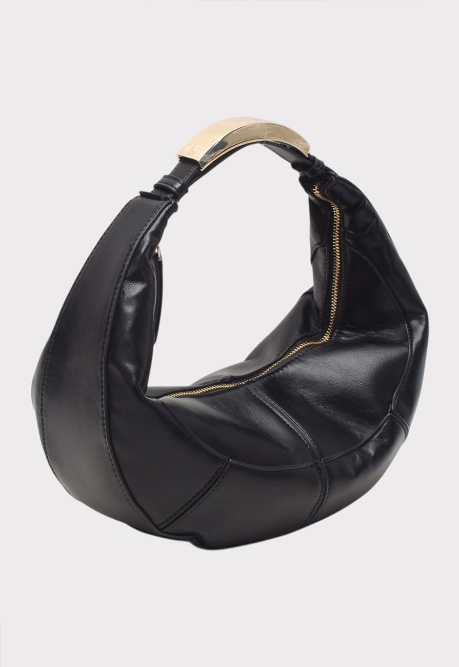 Lederlook Handtas met Gebogen Silhouet en Metalen Handvat