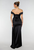 Zwarte Satin Off Shoulder Galajurk met Split