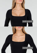 Zwarte Super Stretch Maxi Jurk met Lange Mouwen en Push Up Pads