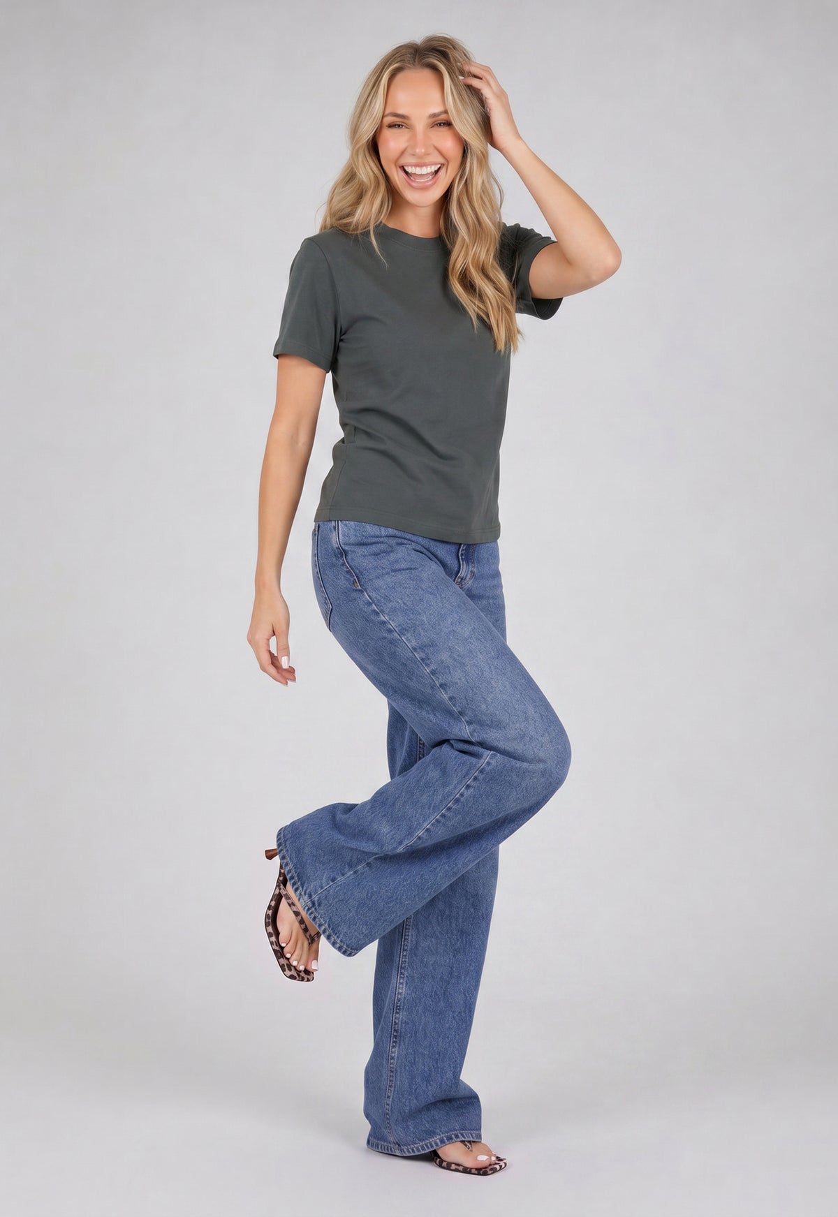 Grijs Basic T-Shirt met Lichte Stretch