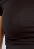 Zwarte Korte Mouwen Top met Geplooide Details