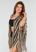 Goud-Zwarte Cover-Up met Zigzagpatroon en Franjes