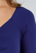 Donkerblauwe Jurk met Overslag, Plooien en Stretch