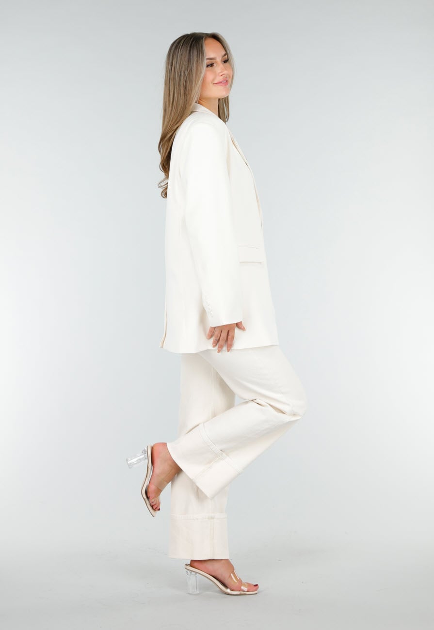 Crèmekleurige Oversized Blazer met Reverskraag en Knopen