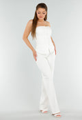 Cream Strapless Getailleerde Gilettop met Knopen
