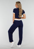 Navy Two Piece Set met Lange Broek en Korte Top met Colorblockingdetails