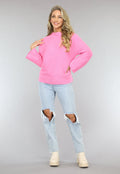 Roze Rib Gebreide Trui met Hoge Hals