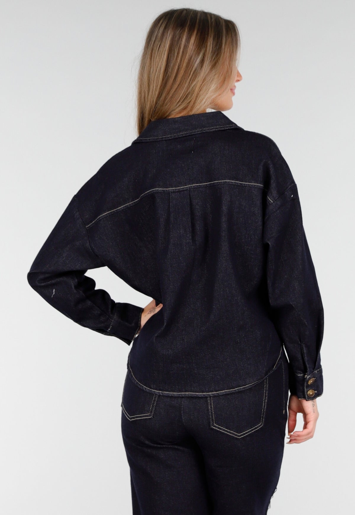 Redial Jeans  Donkerblauwe Denim Blouse met Lange Mouwen