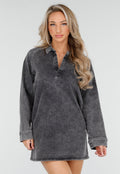 Redial Jeans  Grijze Longsleeve Oversized Denim Jurk met V-hals