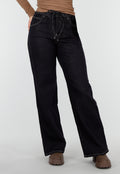 Redial Jeans  Donkerblauwe Wide Leg Jeans met Elastische Taille en Strikkoord