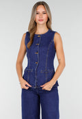 Redial Jeans  Mouwloze Denim Top in Blauw Met Knoopsluiting