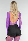 Paarse Mesh Bodystocking met Lange Mouwen