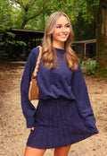 Donkerblauwe Gebreide 2-Piece Set met Trui en Rok