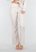 Crèmekleurige Two-Piece Set met Tailleceintuur en Rechte Broek