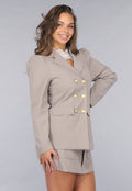 Taupe Co Ord Set met Gouden Marine Knopen