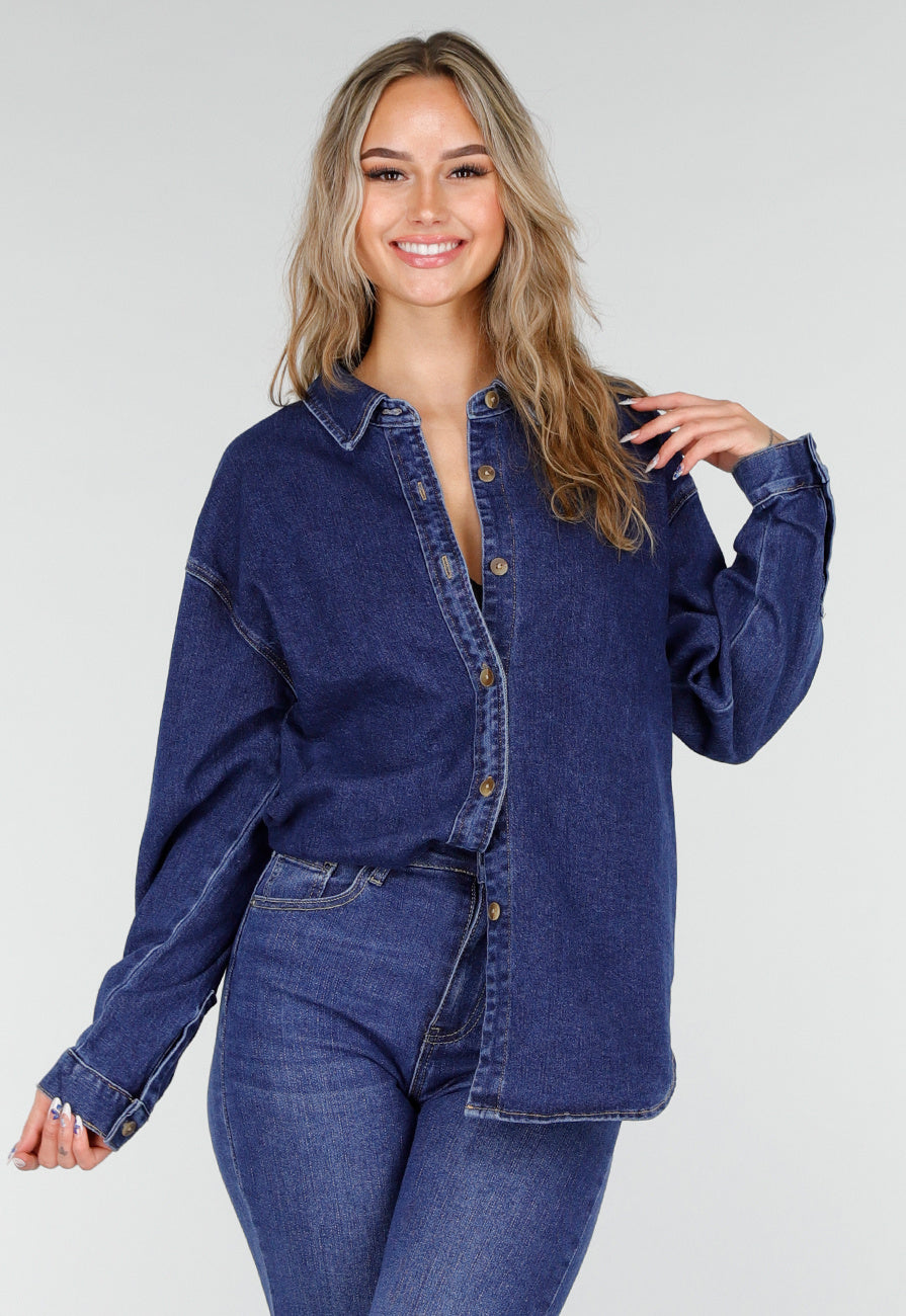 Redial Jeans  Donkerblauw Denim Overhemd met Oversized Pasvorm en Knoopsluiting