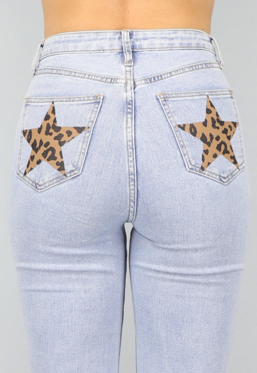 Rechte Jeans met Panterprint Sterren