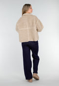 Beige Teddy Jas met Opstaande Kraag en Knoopsluiting