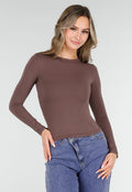 Basic Stretch Top Bruin met Lange Mouwen