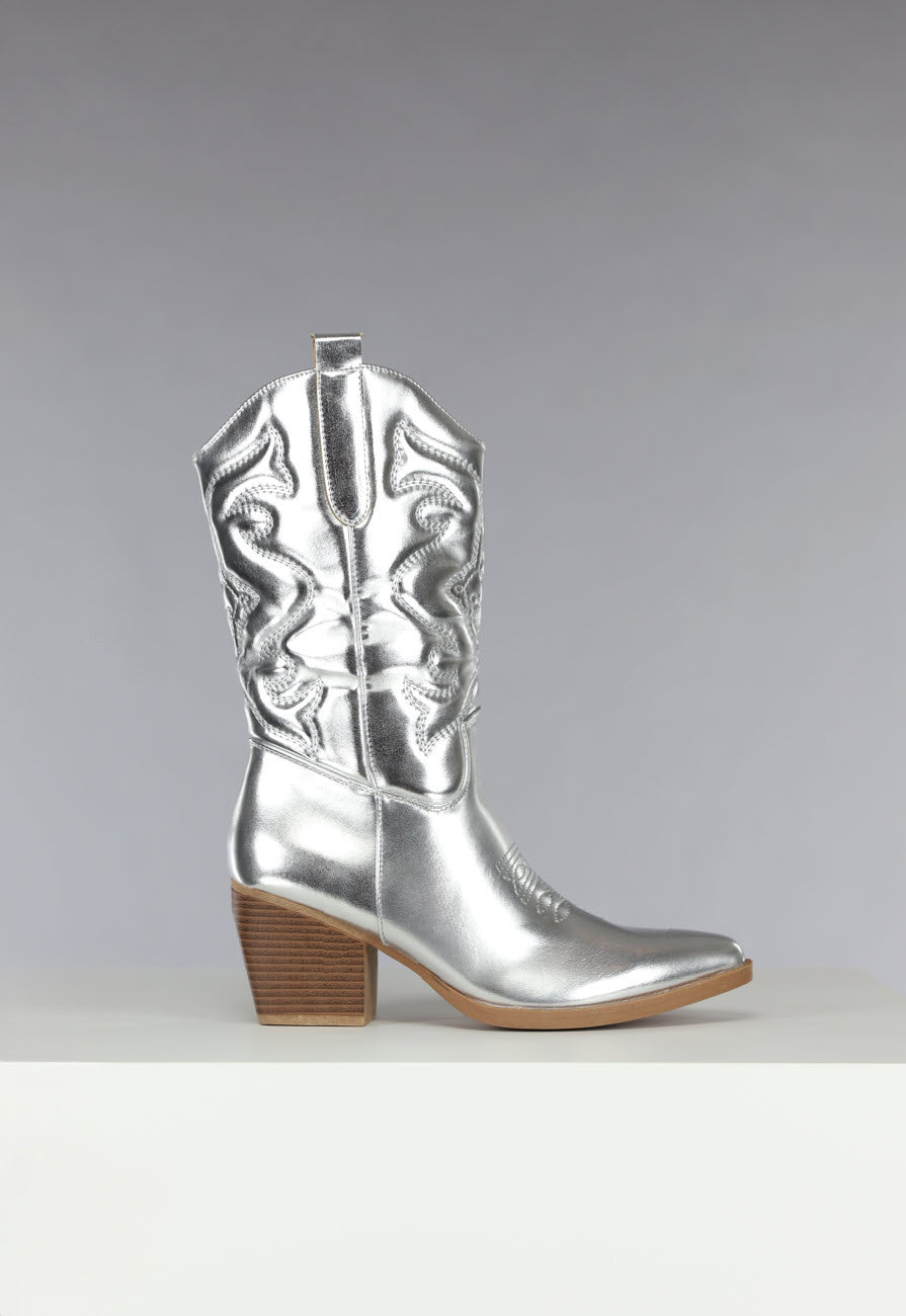 Zilveren Metallic Cowboylaarsjes met Stiksels